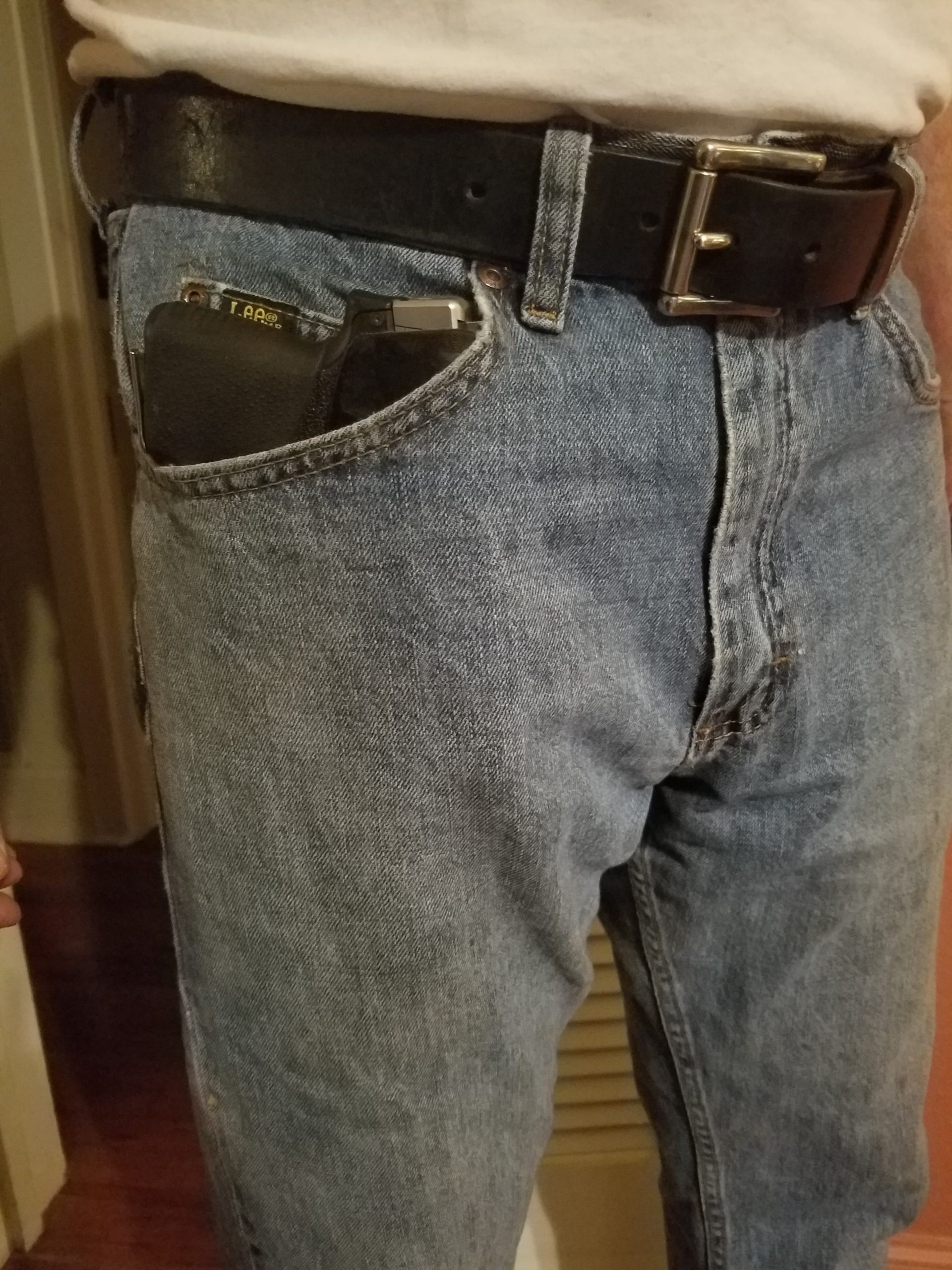 View of Pocket Watch Holster in jeans